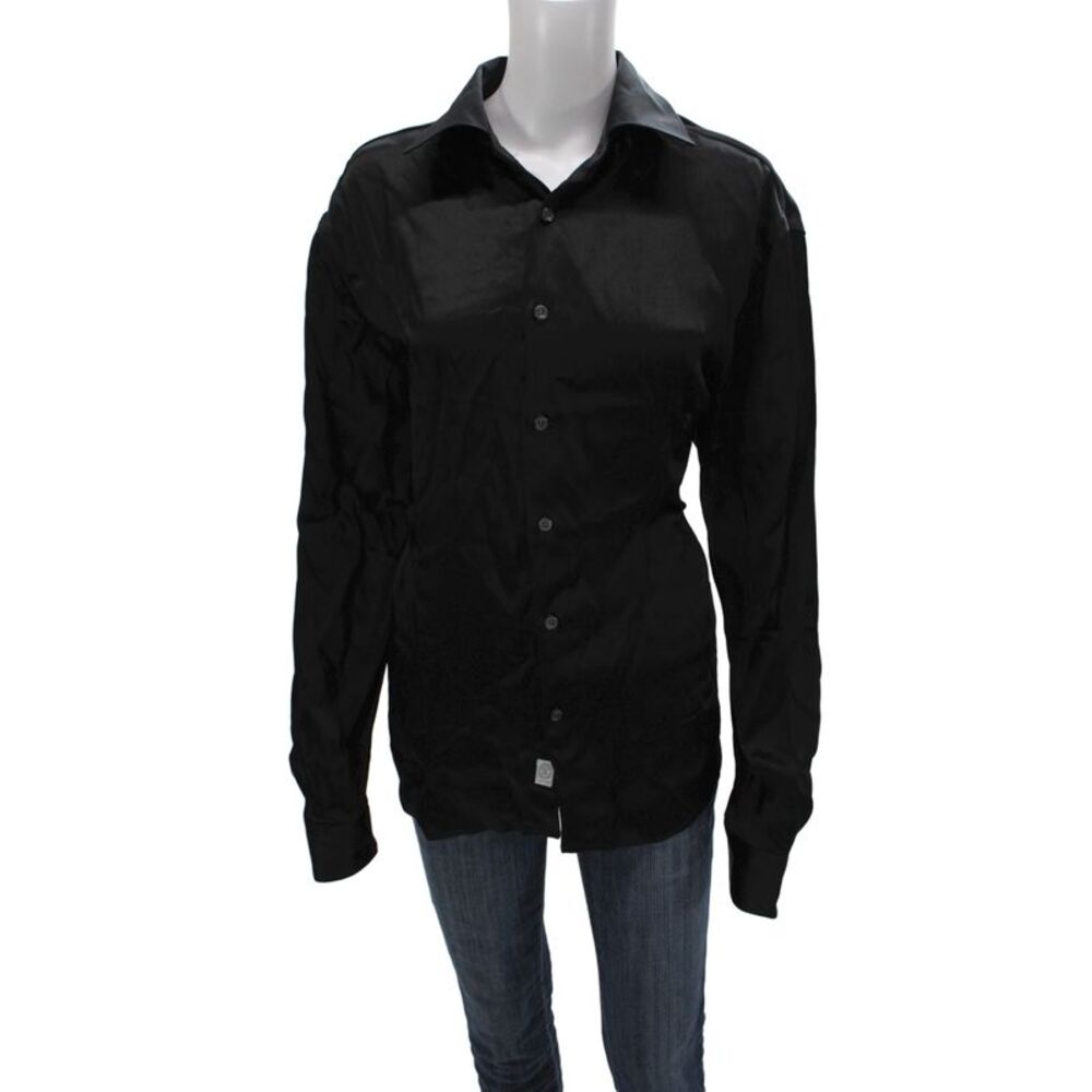 Todd Snyder Men Collared Button-Up Shirt Black Long Sleeve Size M